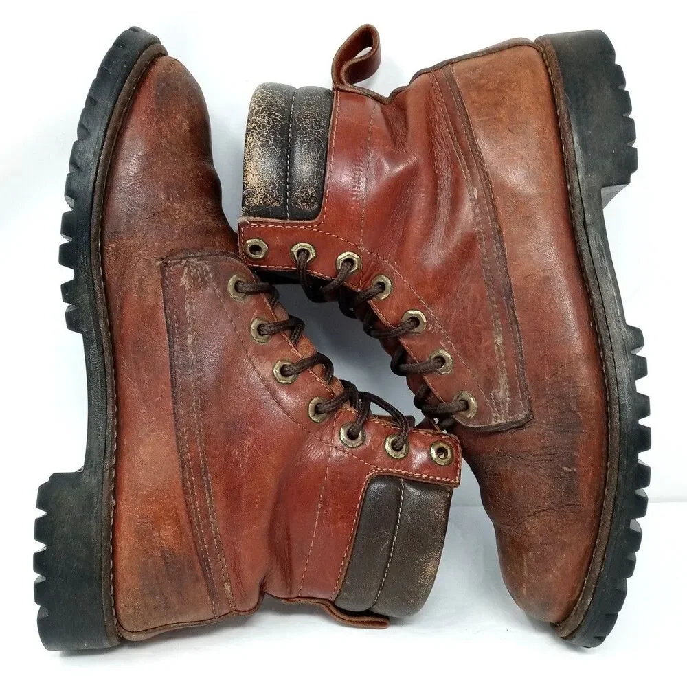 Vintage HERMAN Made in USA Leather Work Boot Size 7.5 VIBRAM Sole